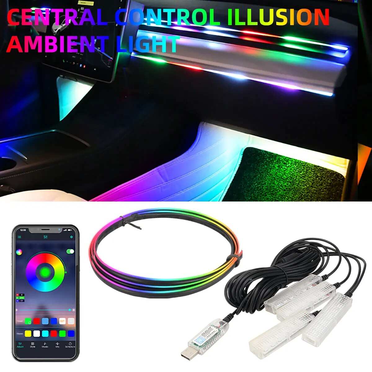 Led Ambient Interior Car Lights App Control - 4 w 1 6 w 1