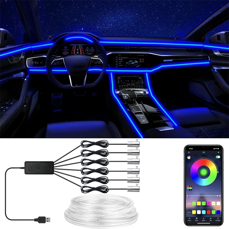 Led Ambient Interior Car Lights App Control - Elastyczne lampki z przewodów EL sterowane